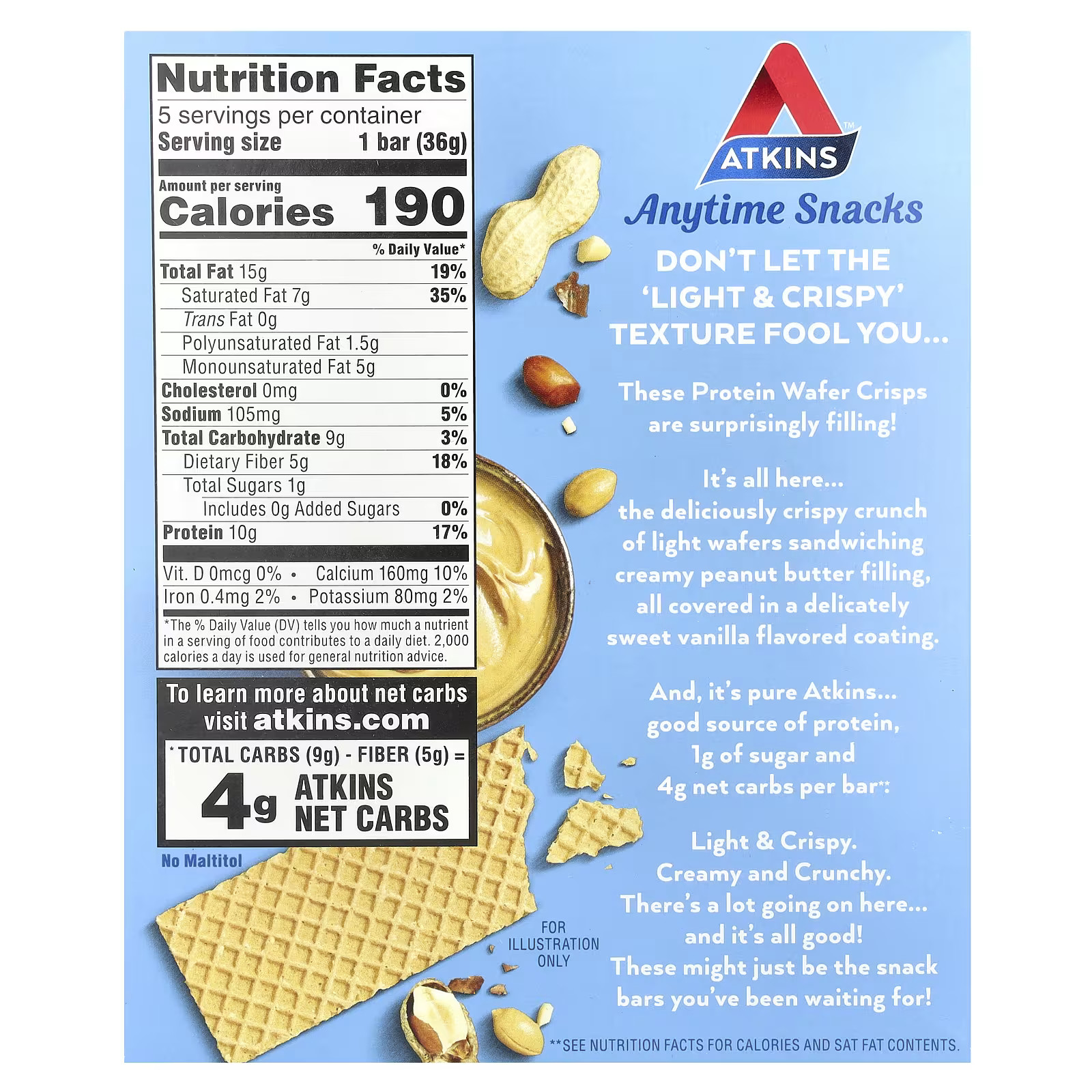 Atkins Anytime Snacks, Protein Wafer Crisps, Peanut Butter 5 Bars