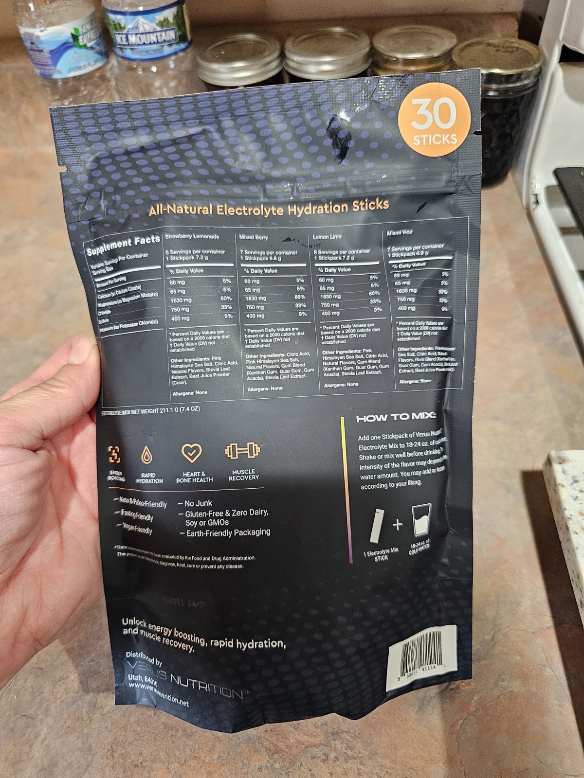 30 Sticks Of Electrolyte Mix. Verus Nutrition Variety Pk
