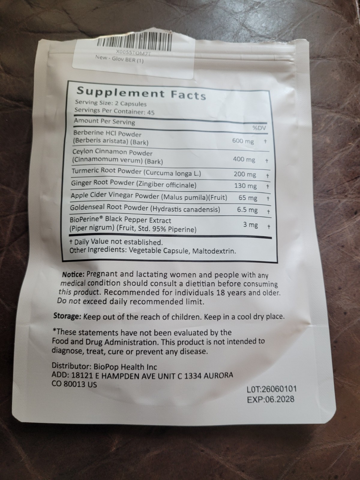 Berberine Complex. Pkg Opened