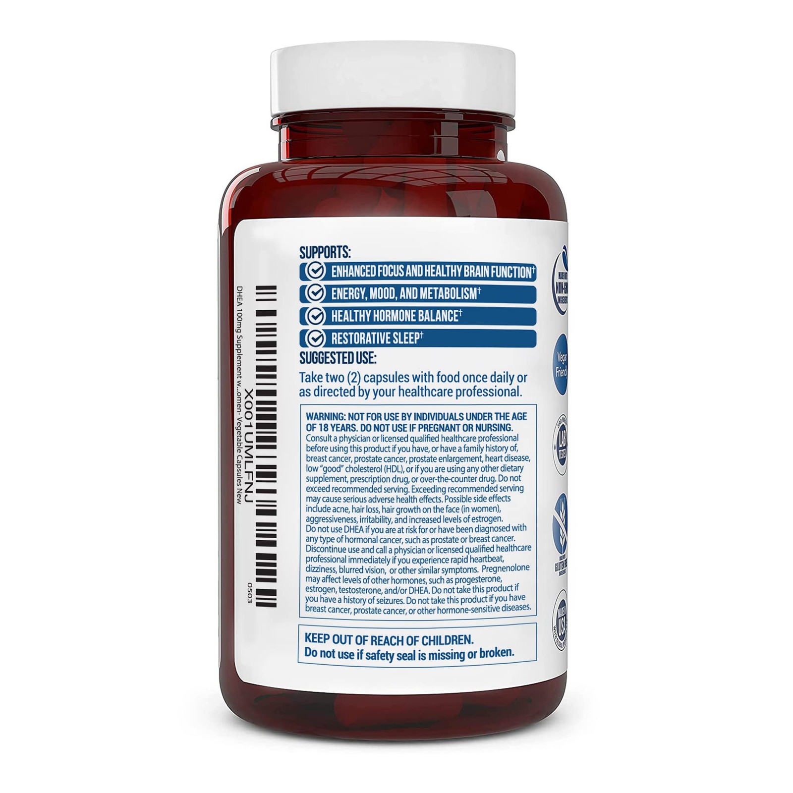 Truevantage DHEA – 100mg Supplement for 60 Count (Pack of 1), Clear