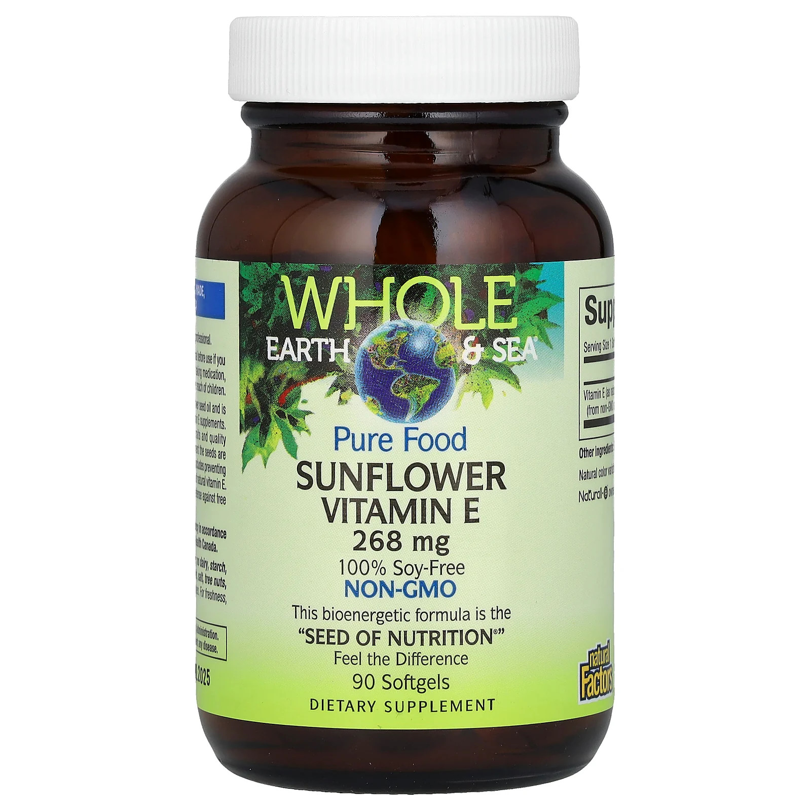 2 X Natural Factors, Whole Earth & Sea�, Pure Food, Sunflower Vitamin E, 268 mg