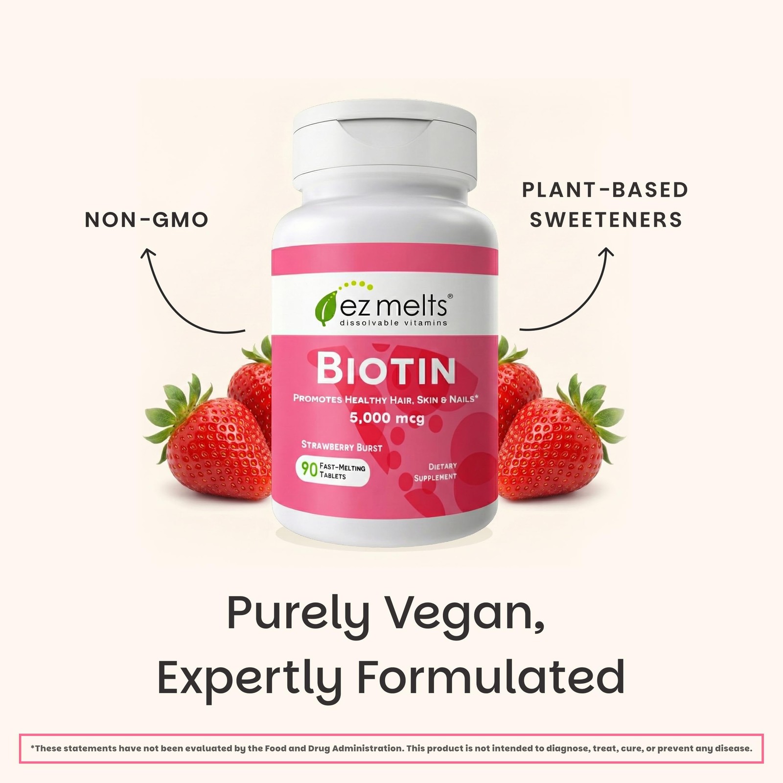 EZ Melts Biotin – Daily Vitamin B7 for Healthy Hair, 90 Count (Pack of 1)