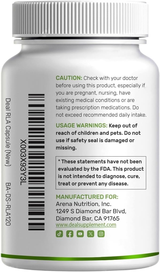 R Alpha Lipoic Acid 600Mg with Benfotiamine 300Mg per Serving, 120 Veggie Capsul