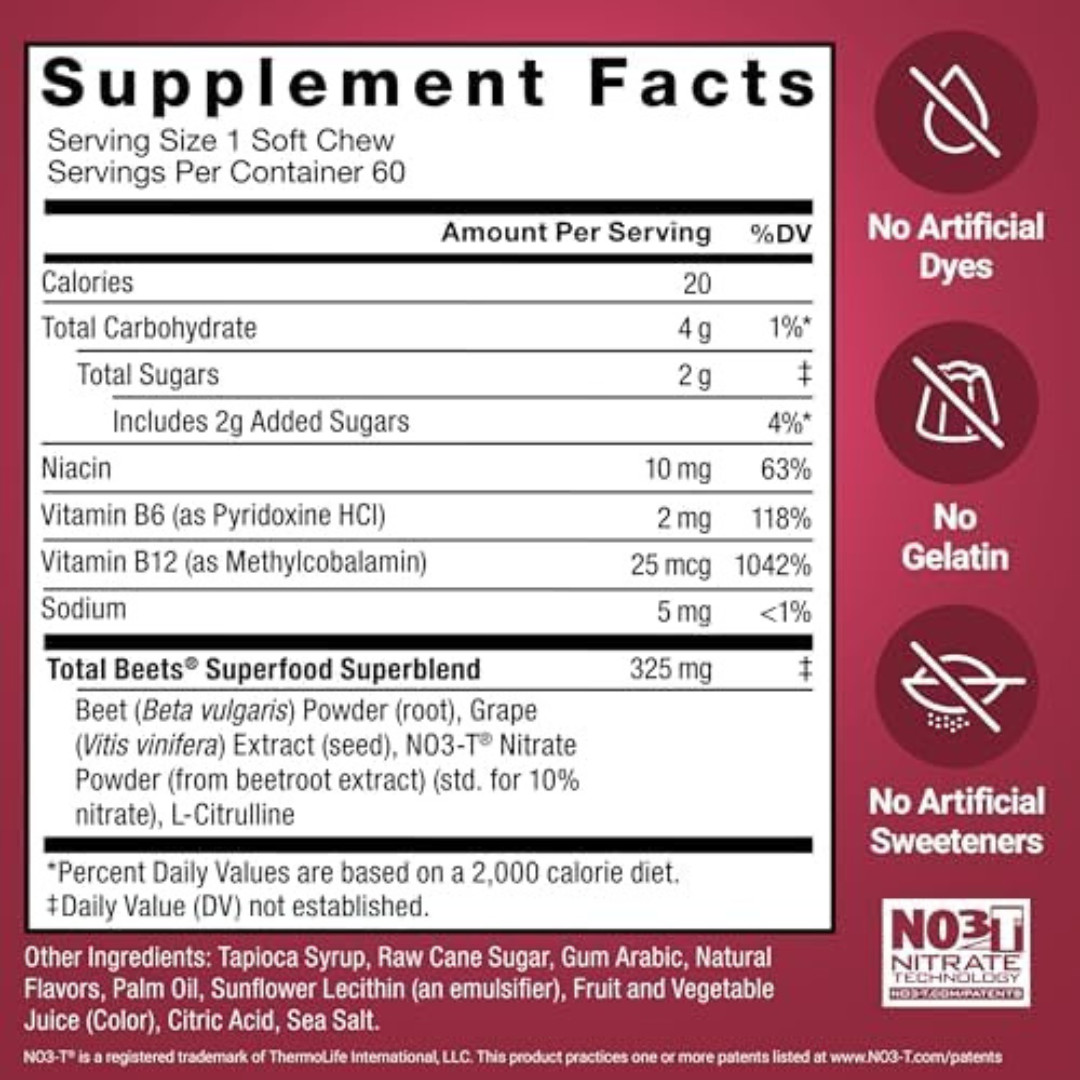 Force Factor Total Beets Blood Pressure Support, Beet Root Supplement Soft Chew