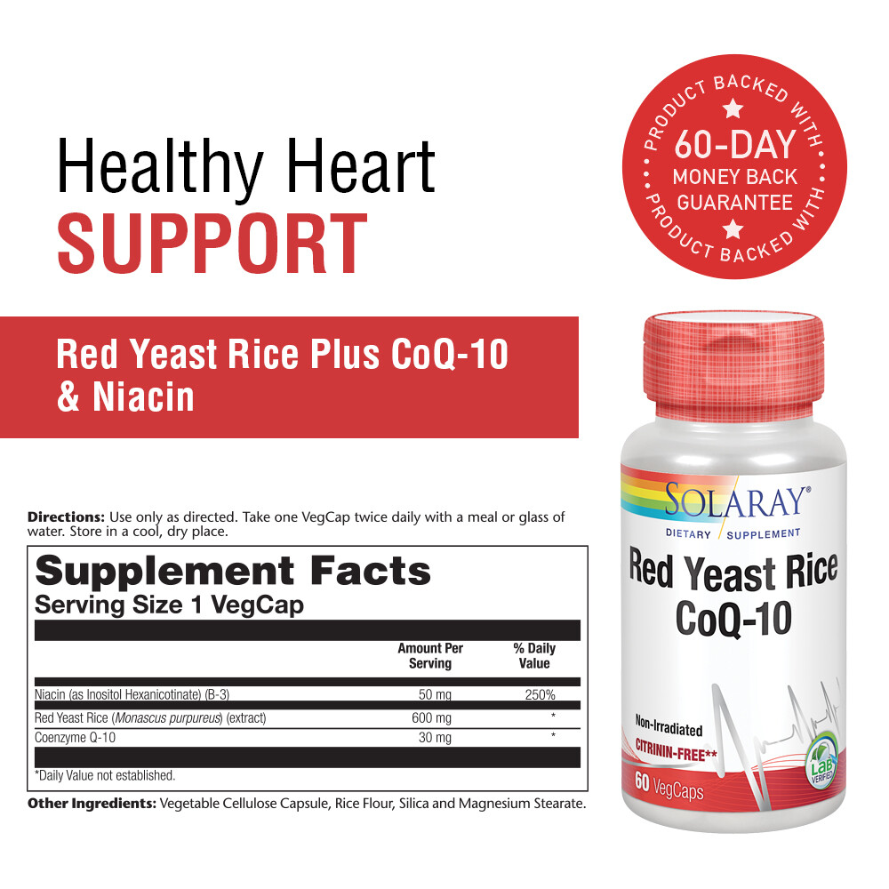 Solaray Red Yeast Rice Plus CoQ-10 | With Niacin for Added Cardiovascular