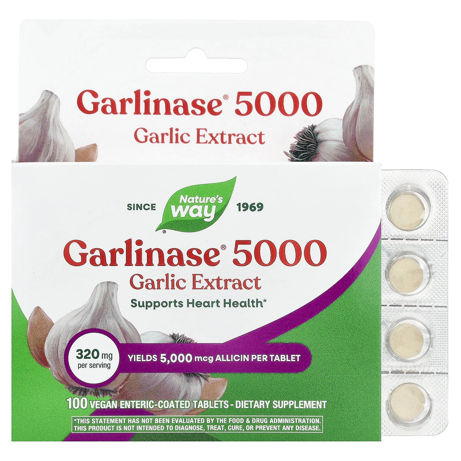 2 X Nature’s Way, Garlinase� 5000, Garlic Extract, 320 mg, 100 Vegan Enteric-Co