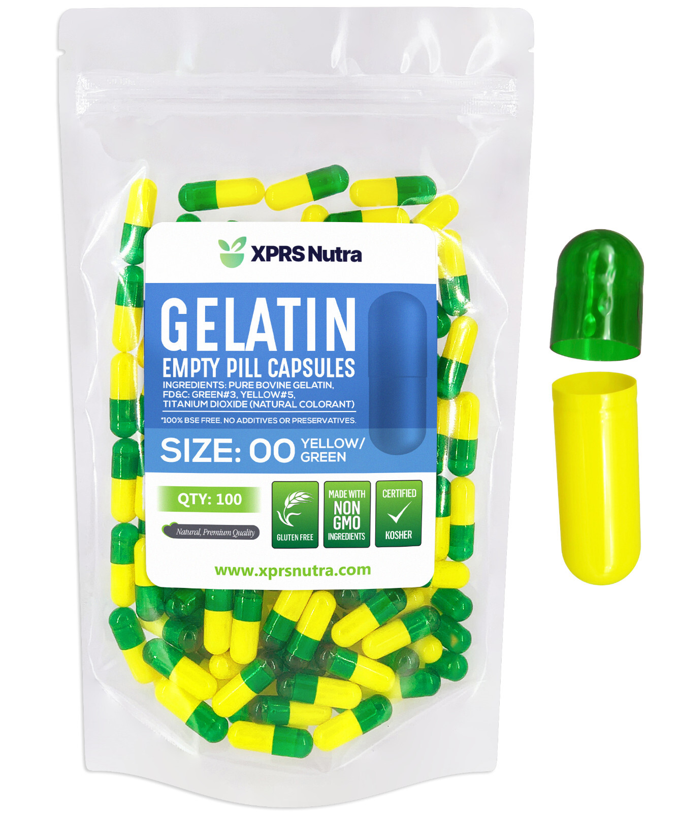 Capsules Express- Size 00 Green/Yellow Empty Gelatin Capsules Gelcaps Pills