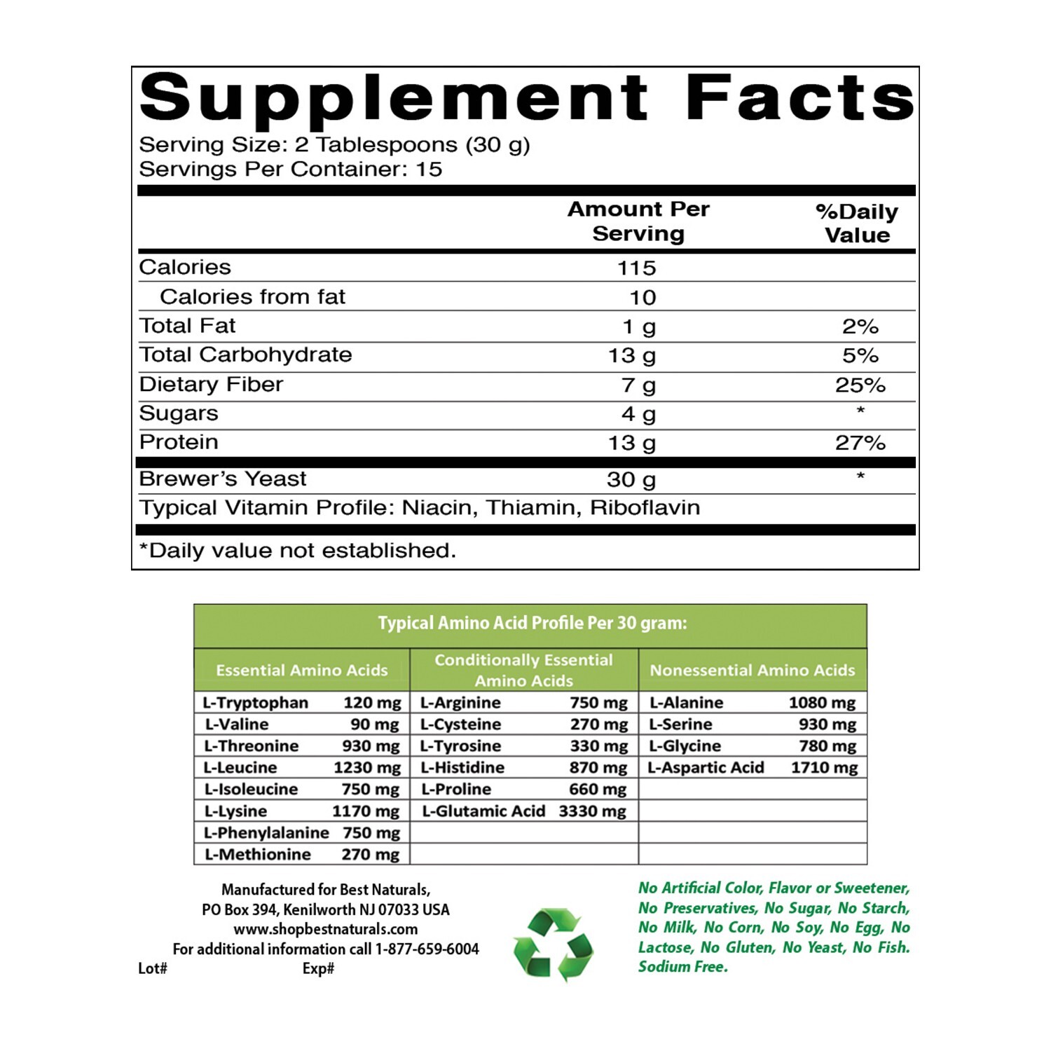 Best Naturals 100% Pure Brewers Yeast Powder – 16 oz
