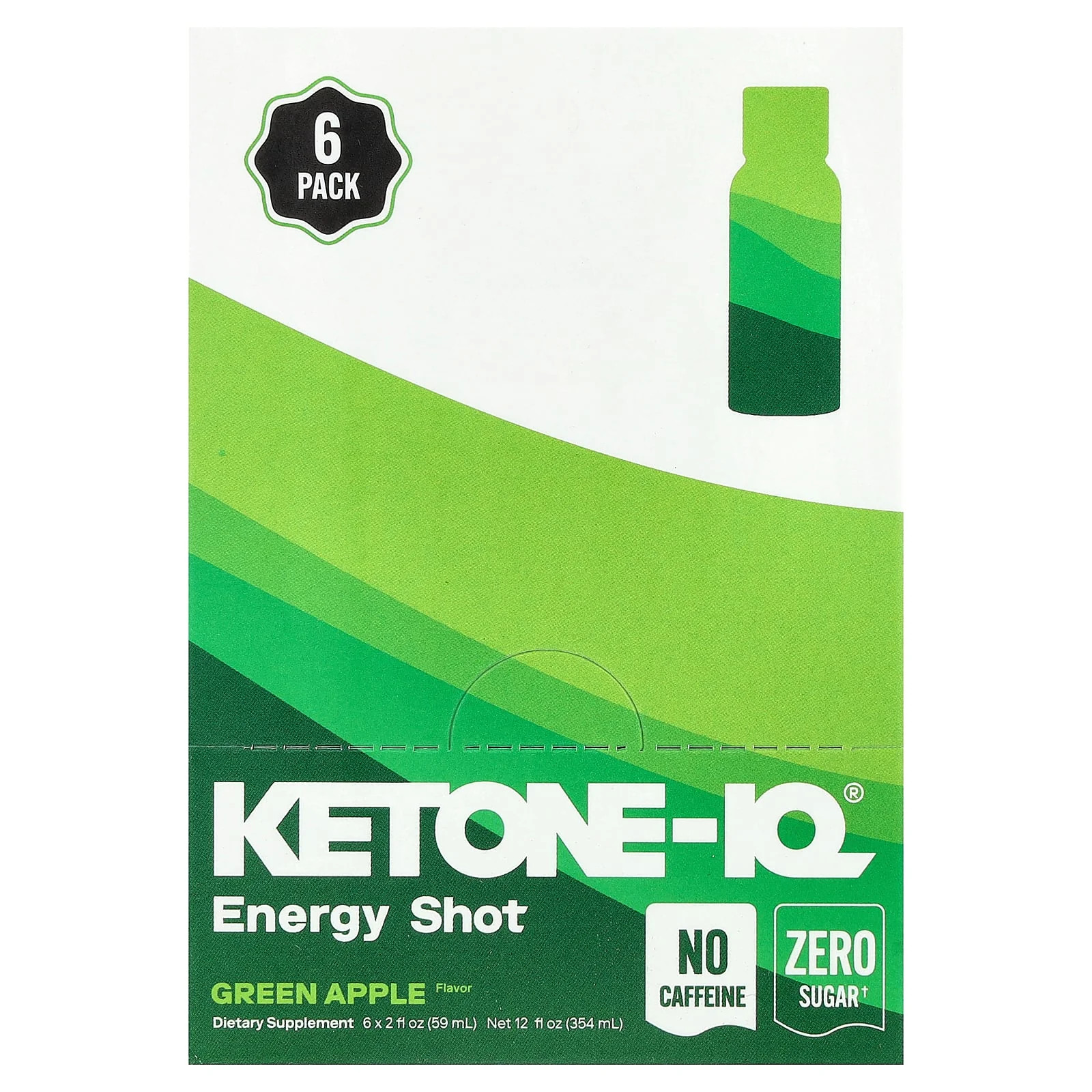 2 X Ketone-IQ, Energy Shot, Green Apple, Caffeine Free, 6 Bottles, 2 fl oz (59