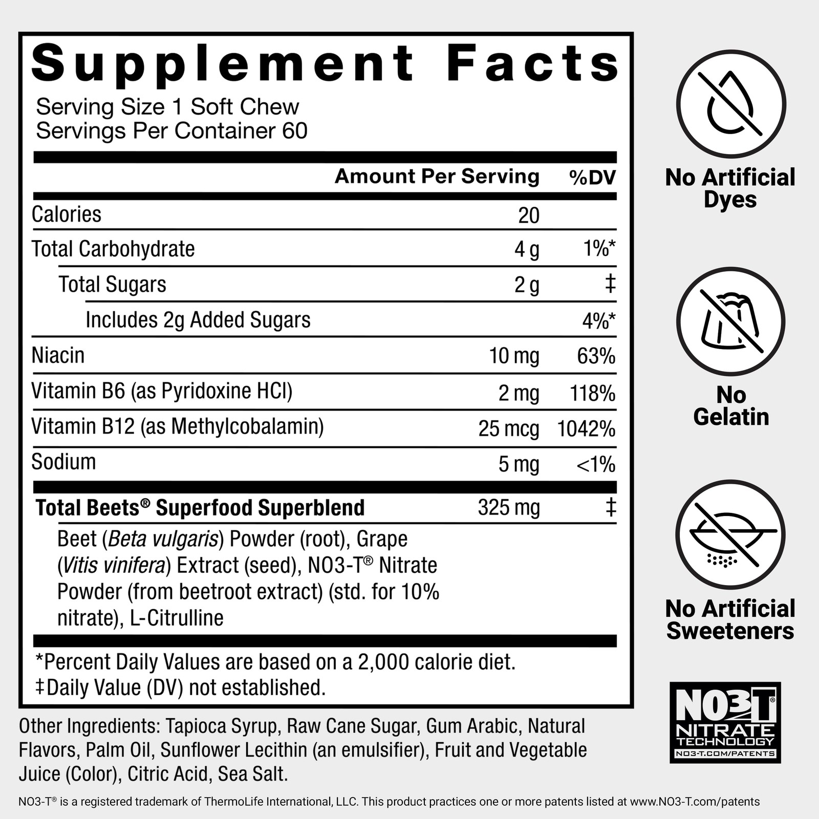 Force Factor Total Beets Soft Chews Beetroot Nitrates L-Citrulline Grapeseed