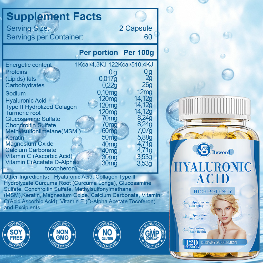 Hyaluronic Acid Anti Aging Hydrating Capsules Wrinkles Fine Lines Joint Health