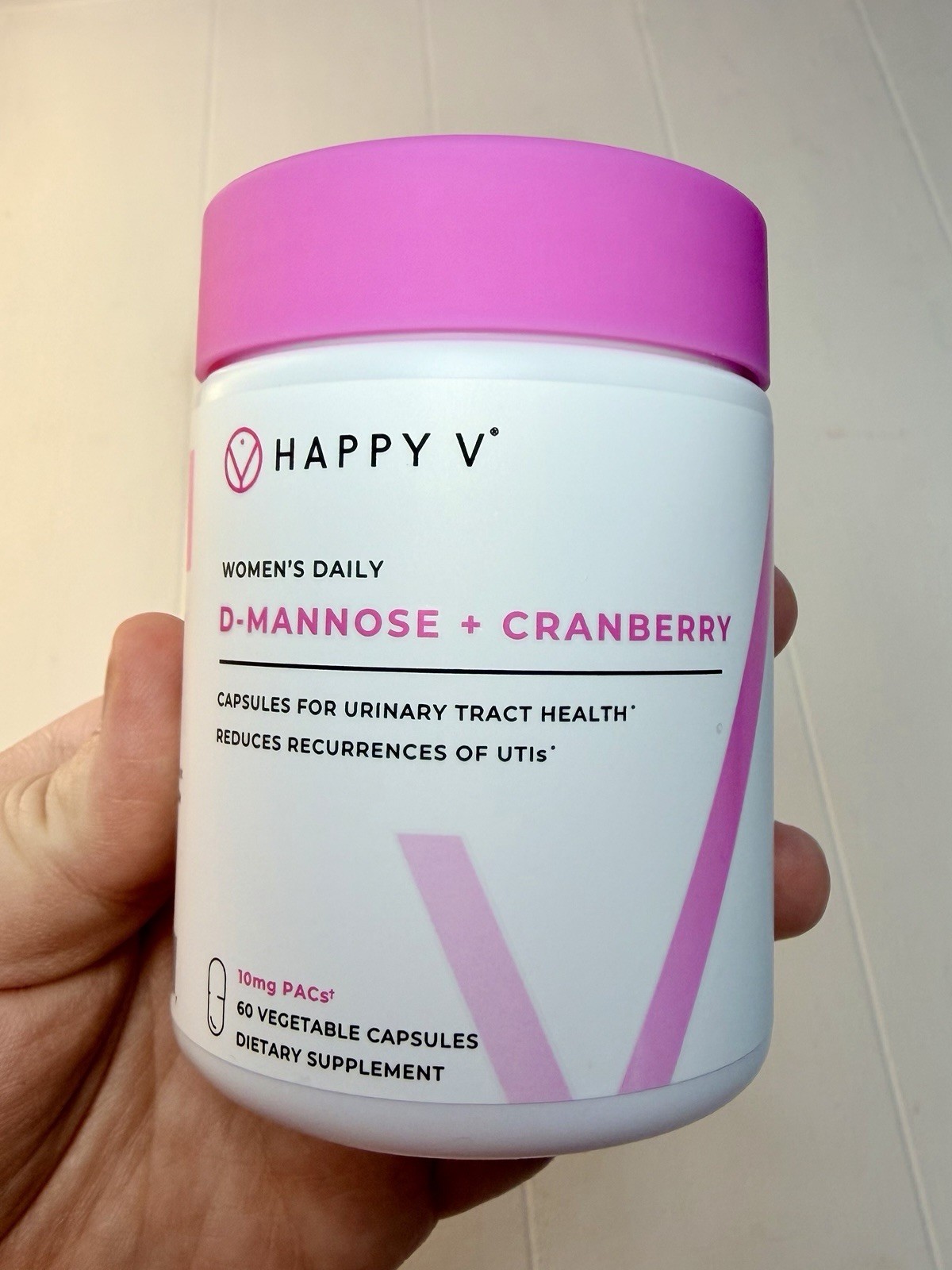 HAPPY V Women’s Daily Prebiotic + Probiotic D-Mannose Cranberry Vegan 60 ct