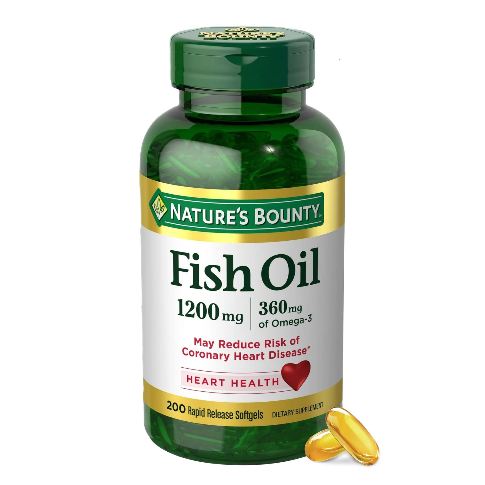 Nature’s Bounty Fish Oil Heart Health 1200mg 360mg Omega-3 200 Softgels