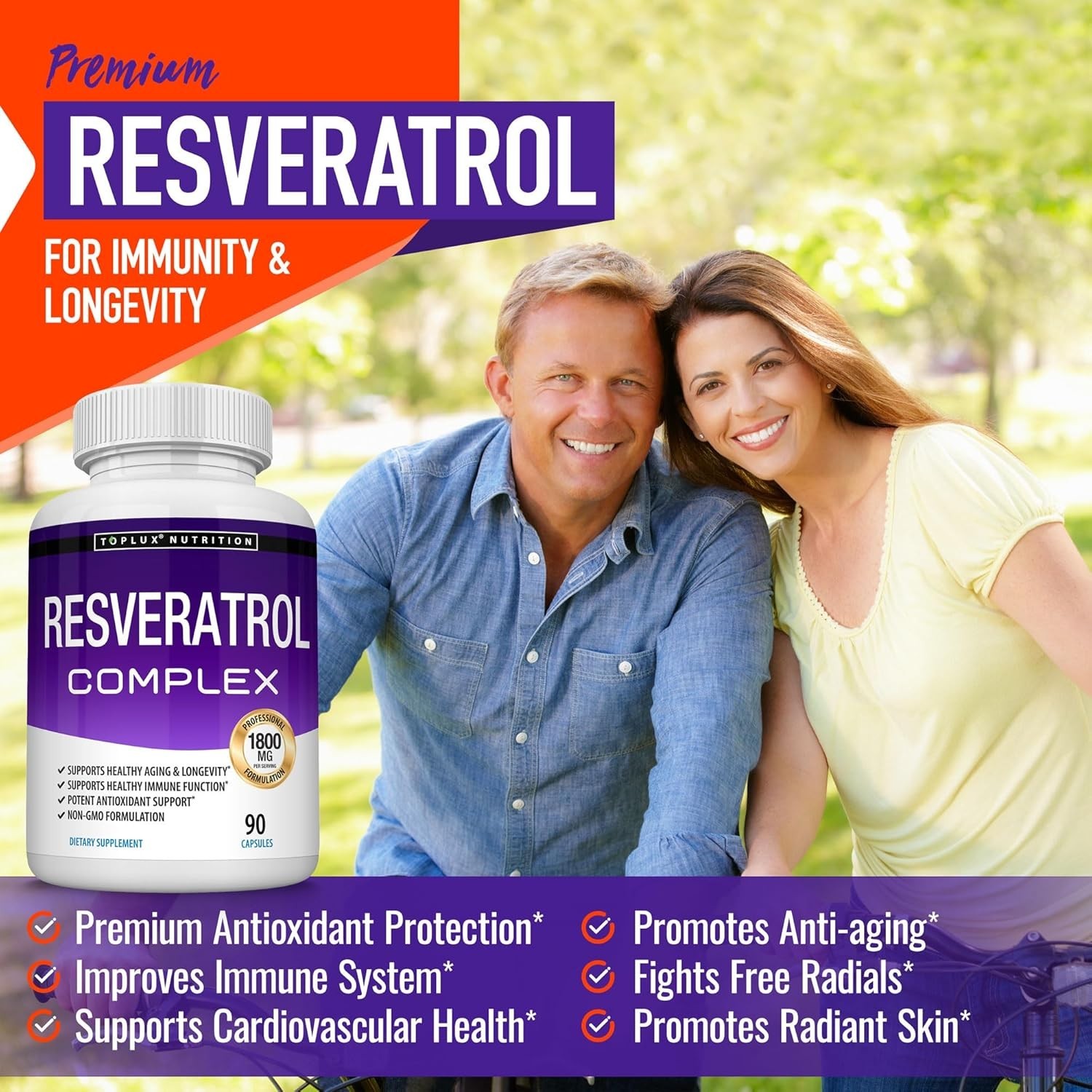 Resveratrol 1800mg Antioxidant Complex, Anti 90 Aging, Capsules