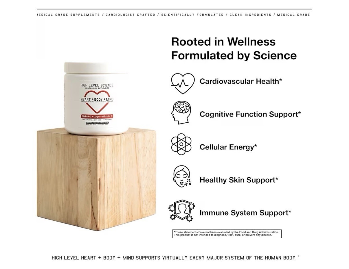 High Level Science Omega-3 CoQ10 Vitamin E Heart Body Mind Health 60 Softgels