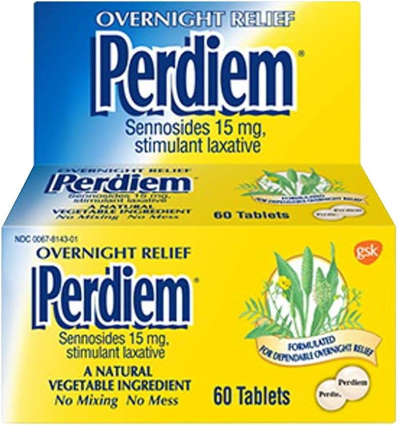 Perdiem Constipation Relief Laxative Tablets 15mg 60 Ct Each – Pack of 4