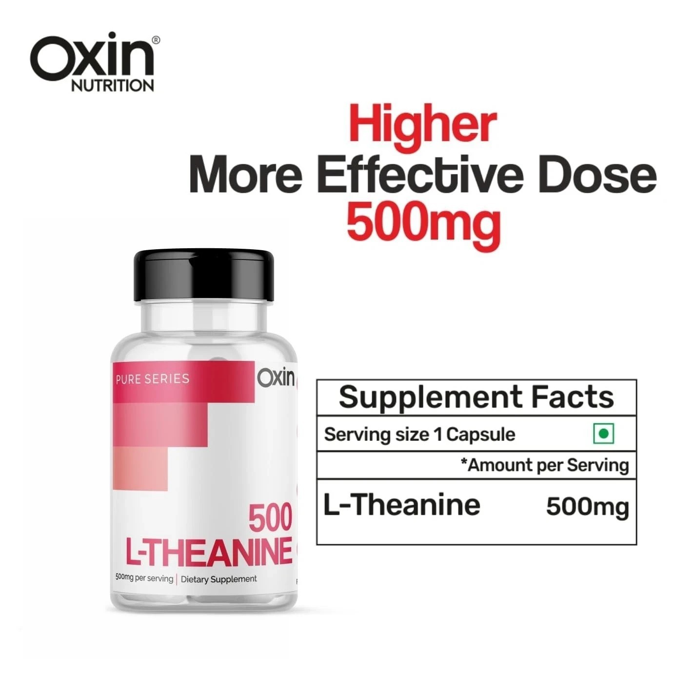 Oxin L Theanine 500mg Capsules Pure Series, 120 Capsules C837