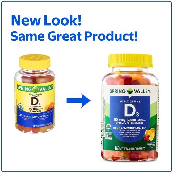 Spring Valley USDA Organic Vitamin D3 Vegetarian Gummies, 50 mcg, 160 Count