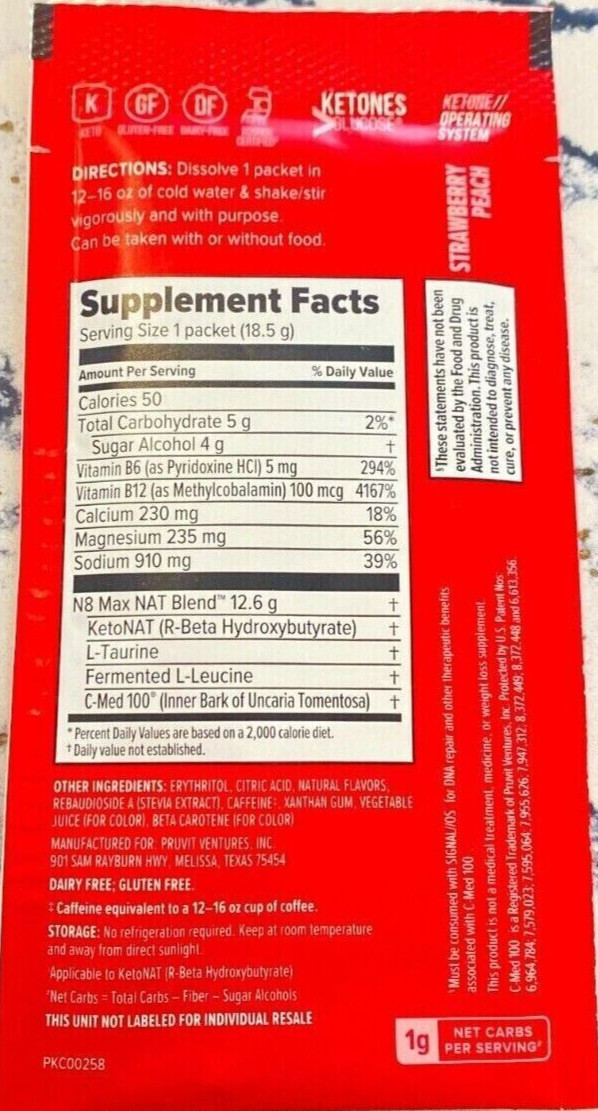 🔥Pruvit Keto OS NAT Ketones Charged Strawberry Peach 5 pack Free Ship Late 2025