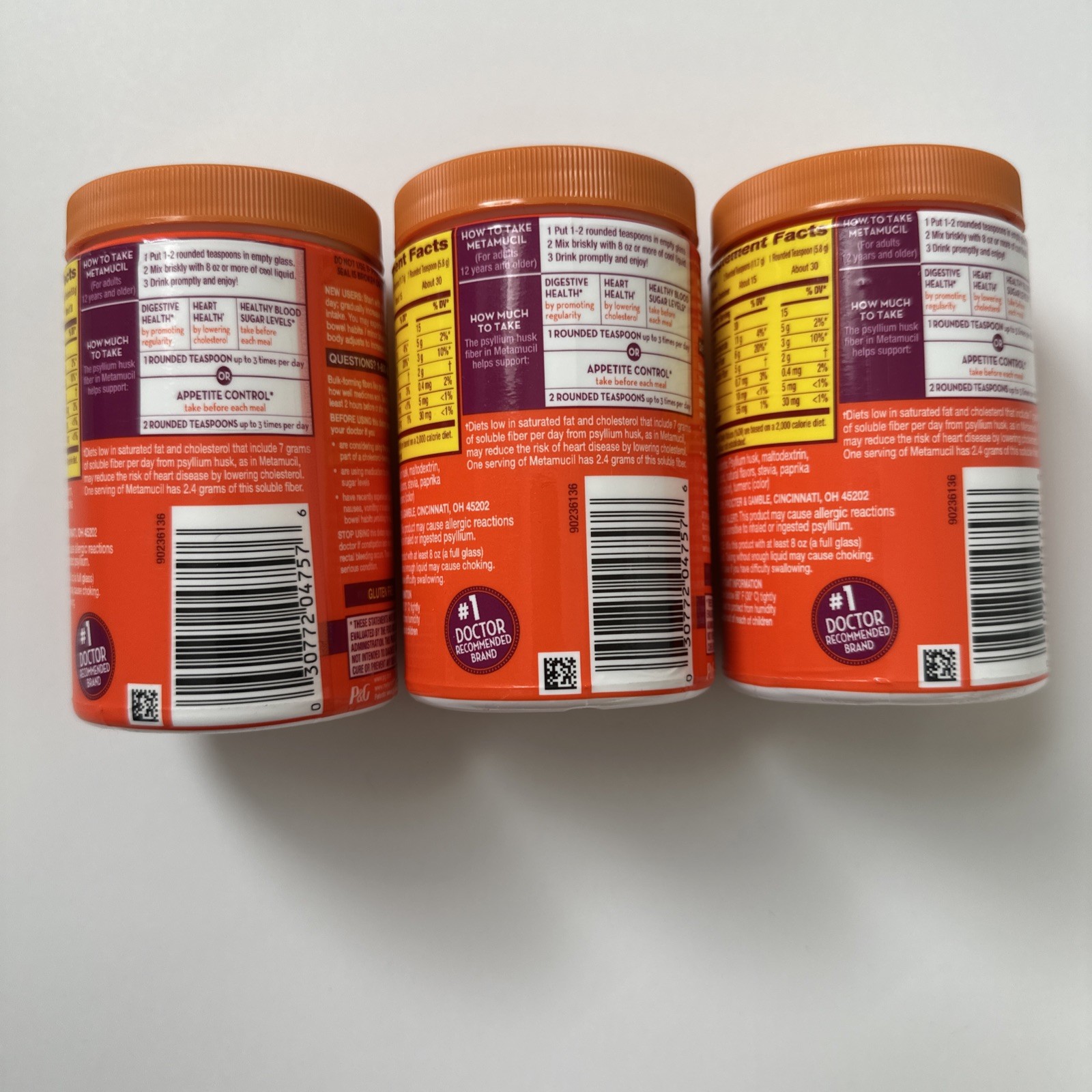 (3) Metamucil Premium Blend Sugar-Free with Stevia, Orange, 30 tsp, Exp. 06/26