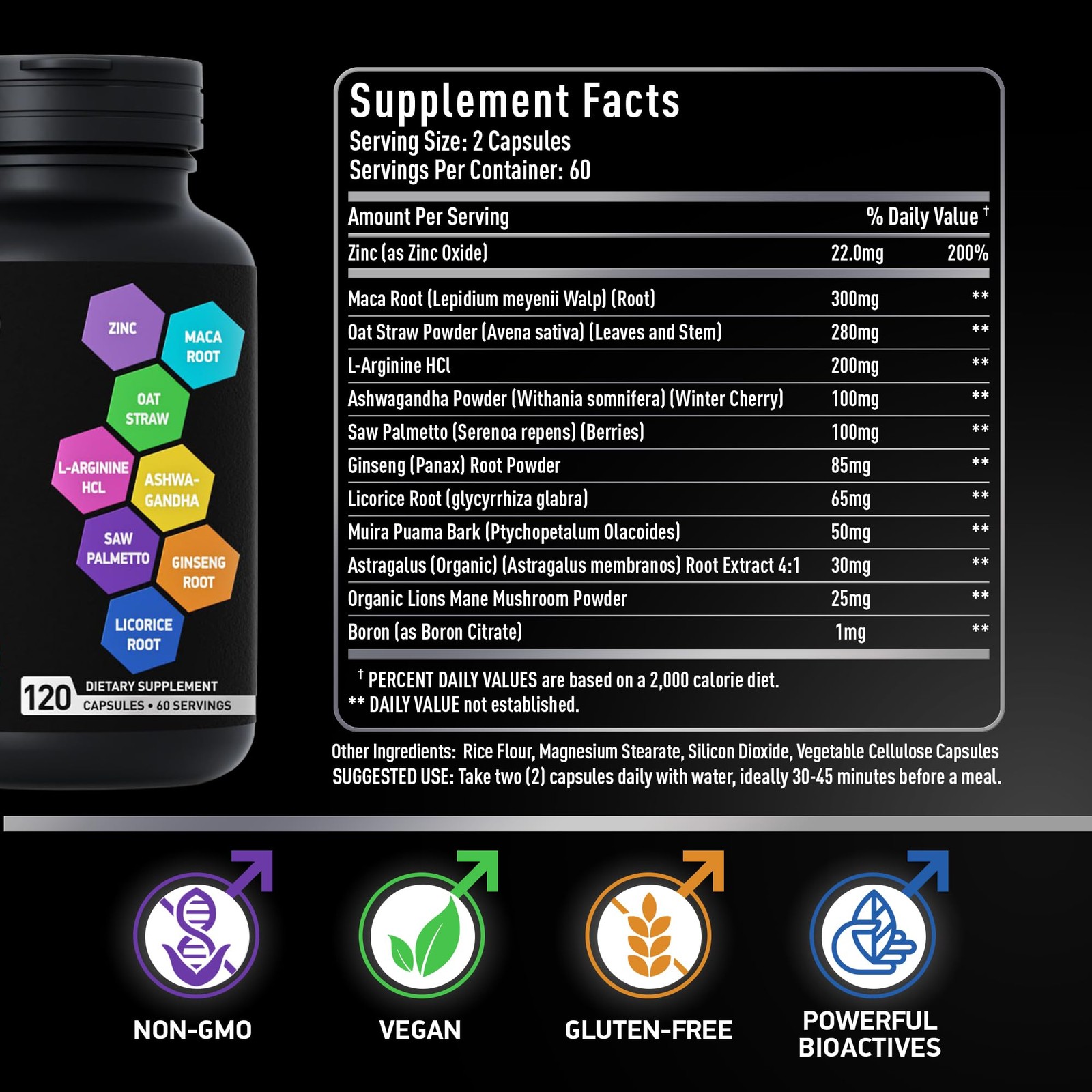 Fertility Supplements for Men Zinc Maca Ashwagandha L Arginine Male Vitality