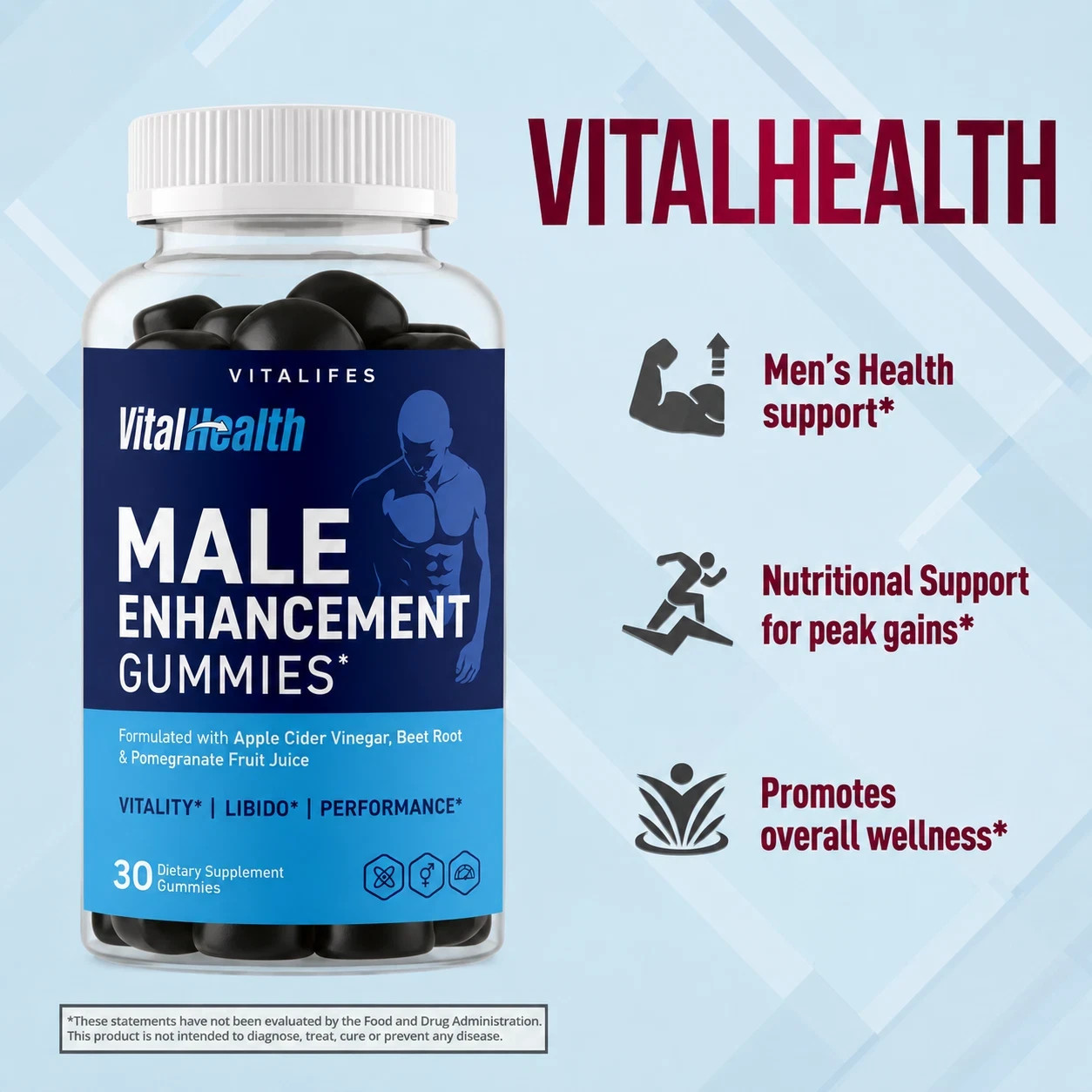 (3 Pack) VitalHealth Gummys Male Health Support Vitamin Vital Health 30 Gummies