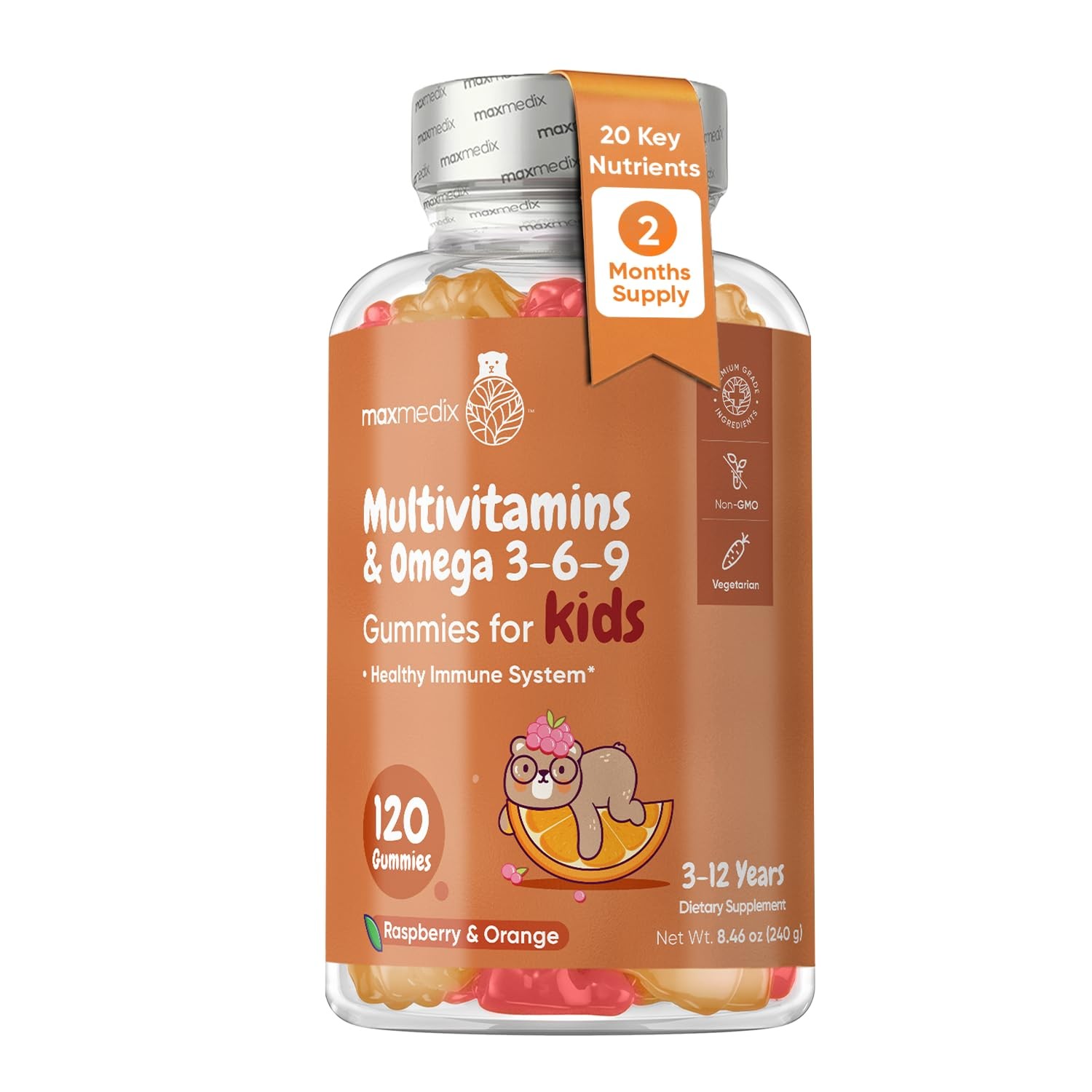 Kids Multivitamin Gummies with Omega 3 6 9 Vitamins C A D E for Children
