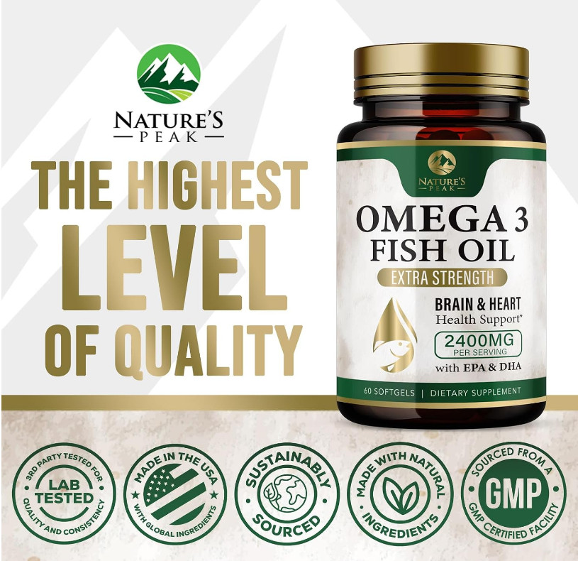 Omega 3 Fish Oil 2400mg – Triple Strength EPA & DHA, 60 Softgels