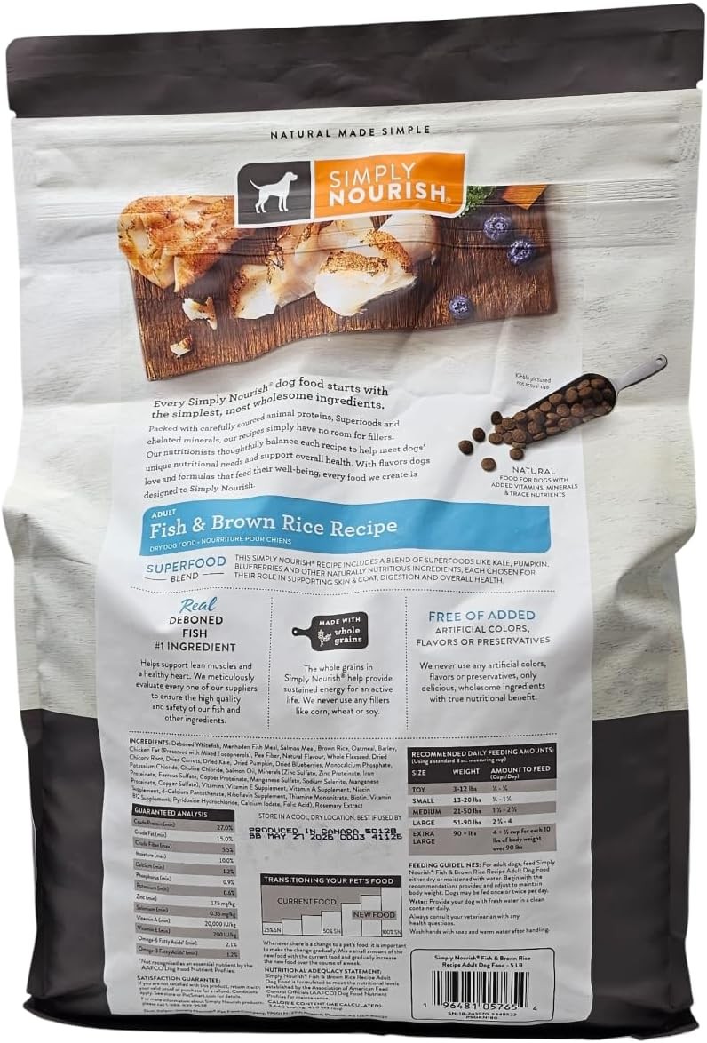 Simply Nourish Adult Fish and Brown Rice Dry Dog Food,1-5 Pound Bag