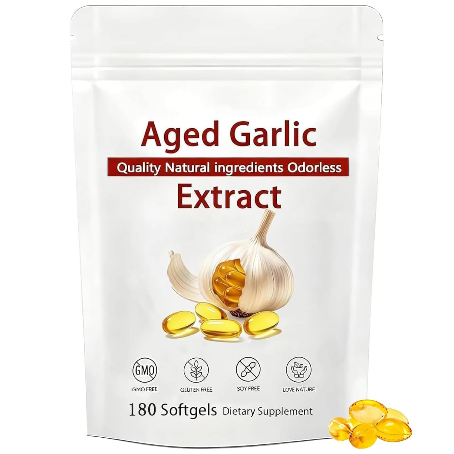 Aged Garlic Extract 7500mg Odorless, Non-GMO, Immune Support – 180 Softgels