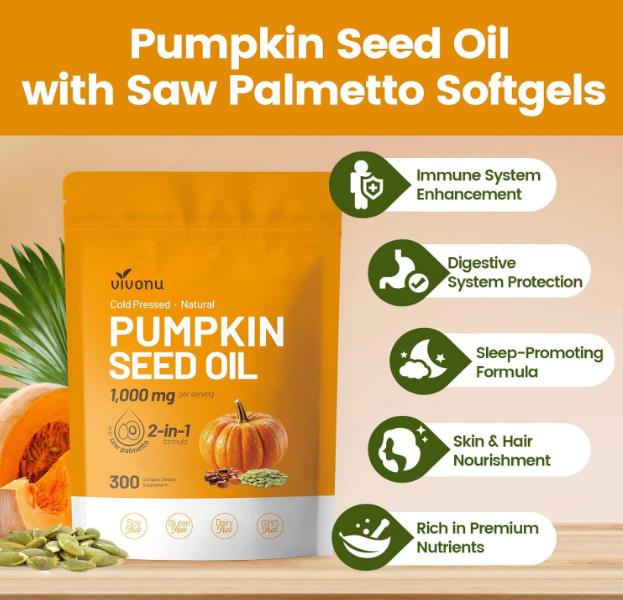 Pumpkin Seed Oil 1000mg with Saw Palmetto 300 Softgels Prostate Health
