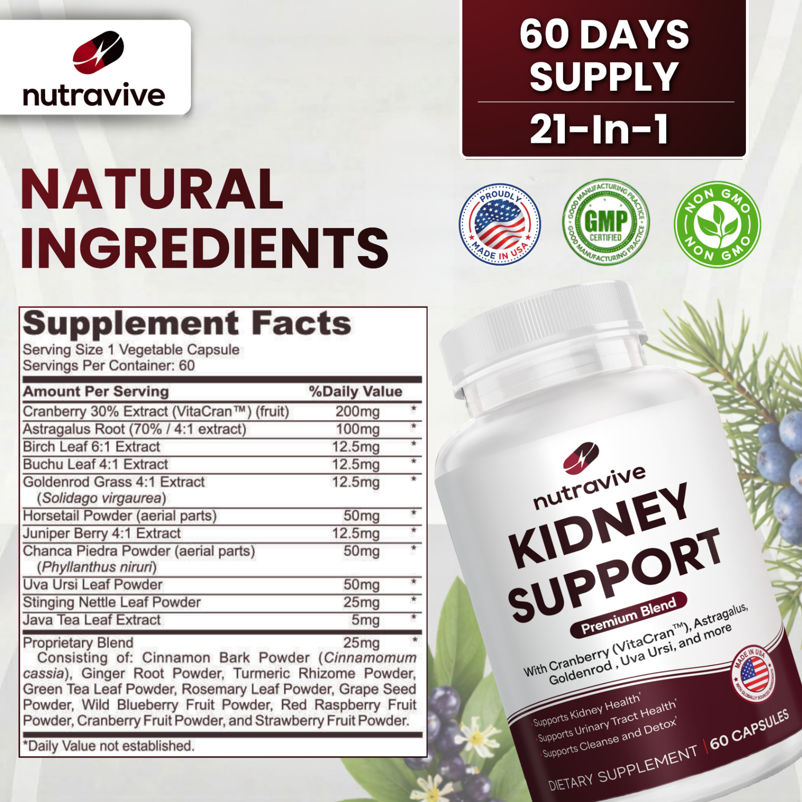 21-in-1 Kidney Cleanse and Detox Support Supplement GMP| USA Made| Lab Tested