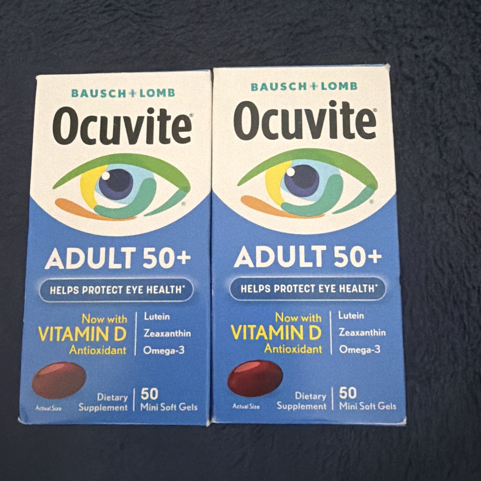 2 Bausch+Lomb Ocuvite Adult 50+ Eye Vitamins+ Omega 3, Zinc, D (100 Total) 01/27