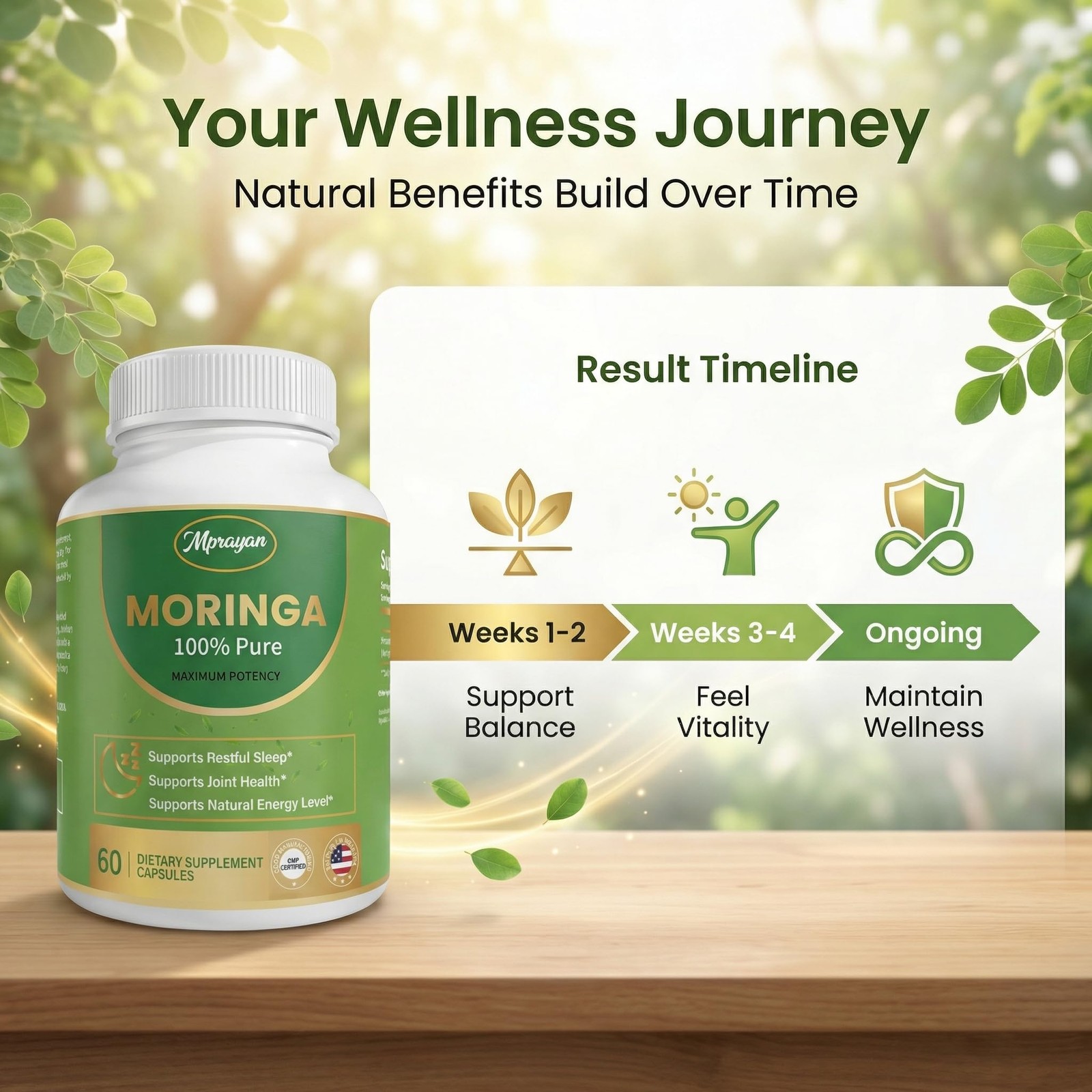 Mprayan Moringa Capsules 800Mg Moringa Oleifera Leaf Powder Superfood Herbal