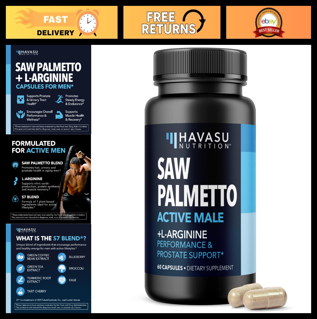 Saw Palmetto & L-Arginine 500mg – Prostate Health, Nitric Oxide, Urinary Support