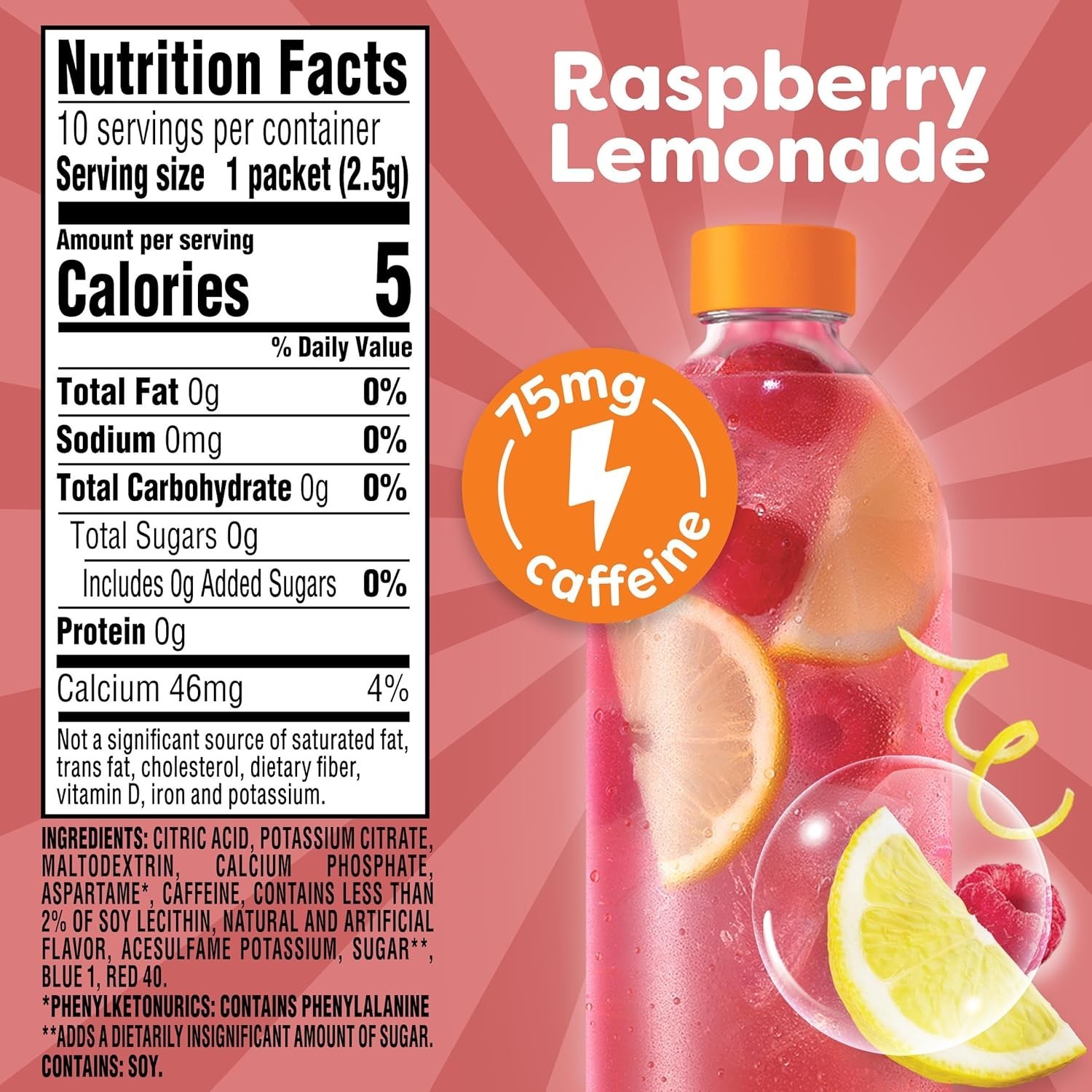 Healthy Raspberry Lemonade Energy Mix – 10 Low-Cal Packets for Afternoon Slumps