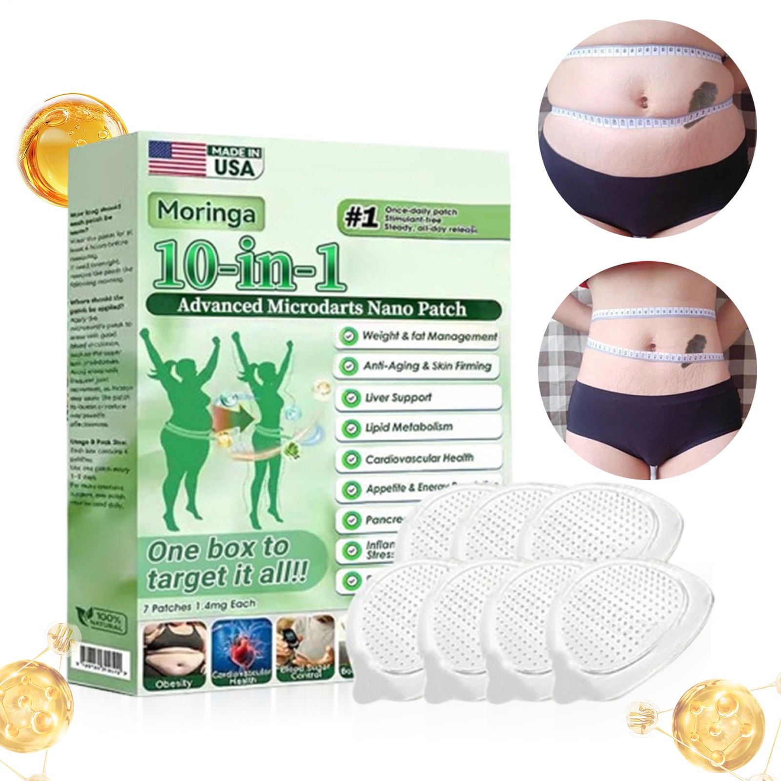 Moringa 10-IN-1 Nano Advanced Microneedle Patch Slimming – 7pcs/box (1-5 BOX)