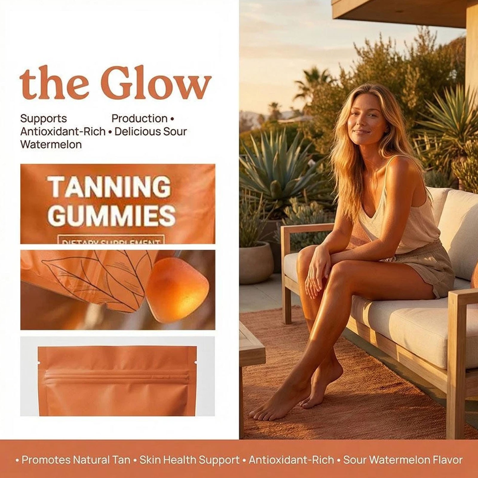 60pcs/bag Natural Daily Tanning Gummies Sunless Tan & Skin Glow Supplement