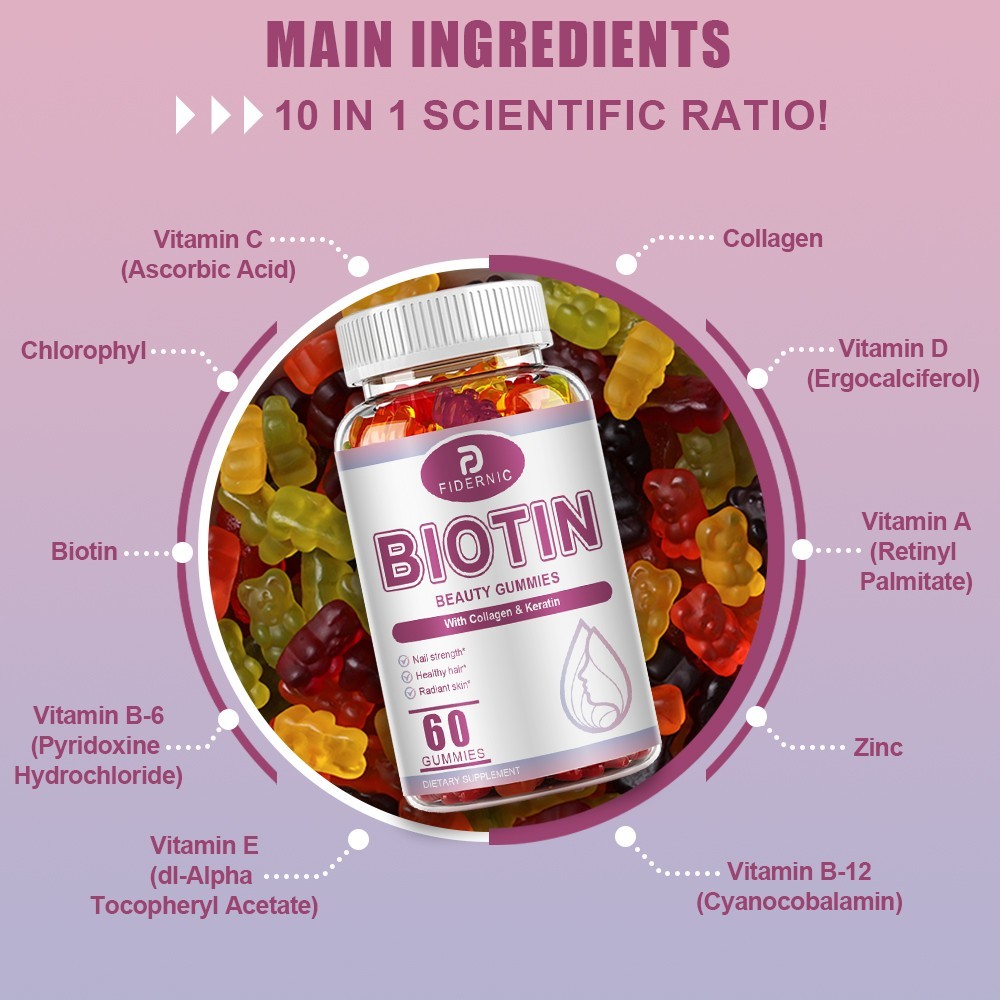 Biotin Beauty Gummies 60 Count Hair Skin Nails Support