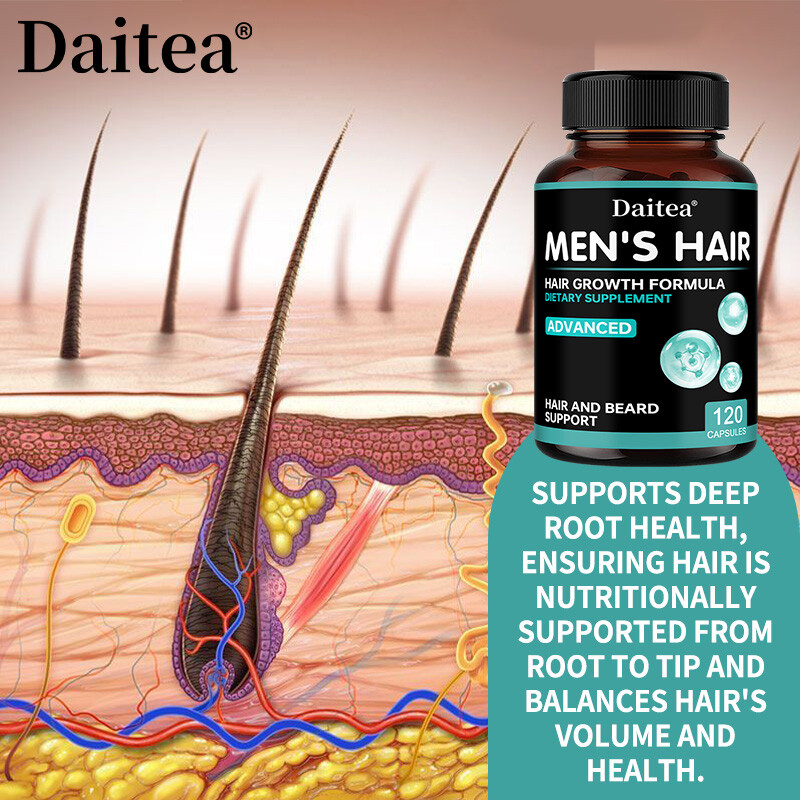 Hair Growth Vitamins For Men – Anti Hair Loss Capsules. Regrow Hair Beard Growth