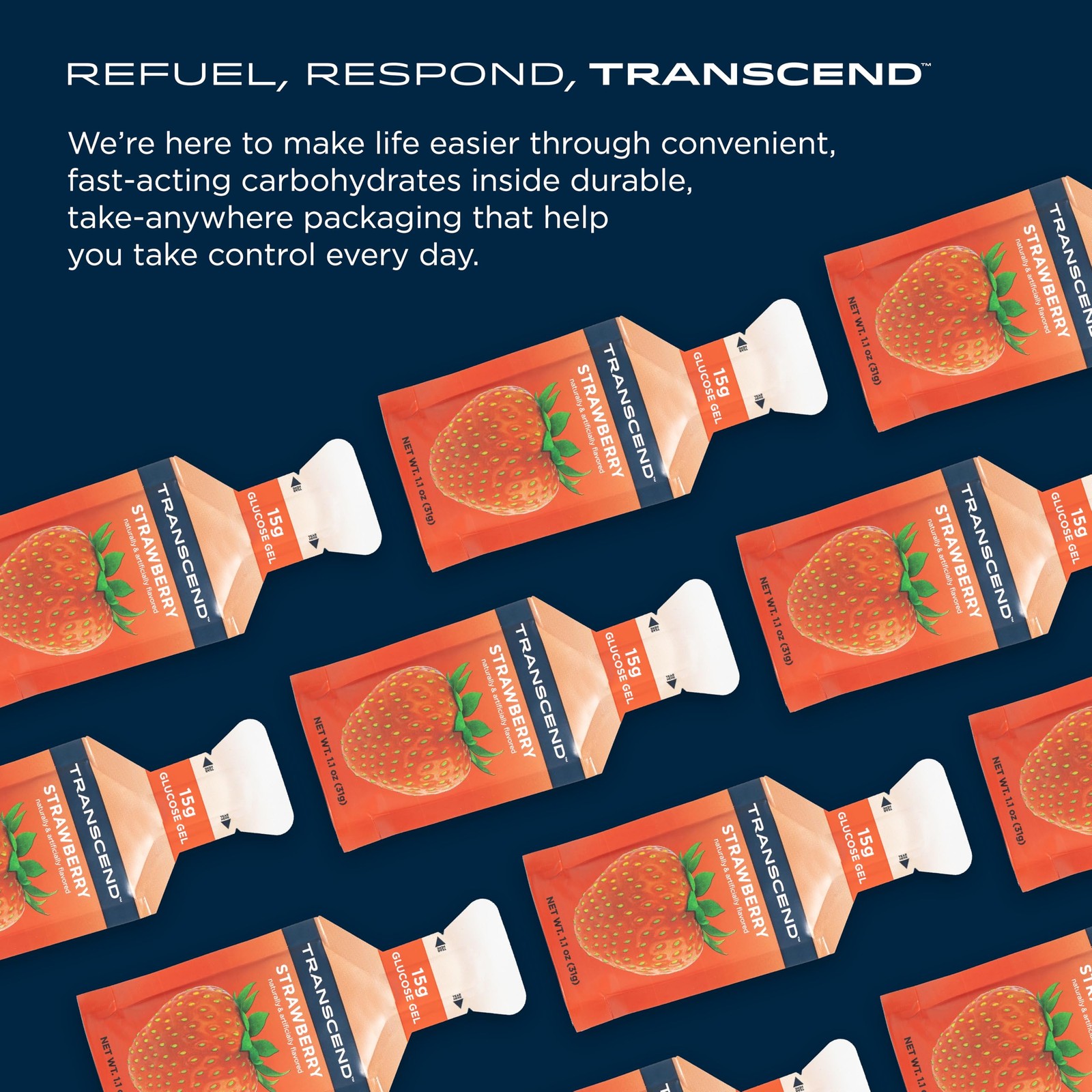 Transcend Foods Strawberry Gel (1.1 oz, 1.1 Fl Oz (Pack of 10),
