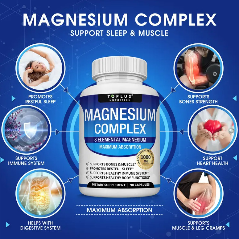 Advanced 8 Toplux Nutrition Complex Mag 1000mg Supports 4X Elemental Magnesium