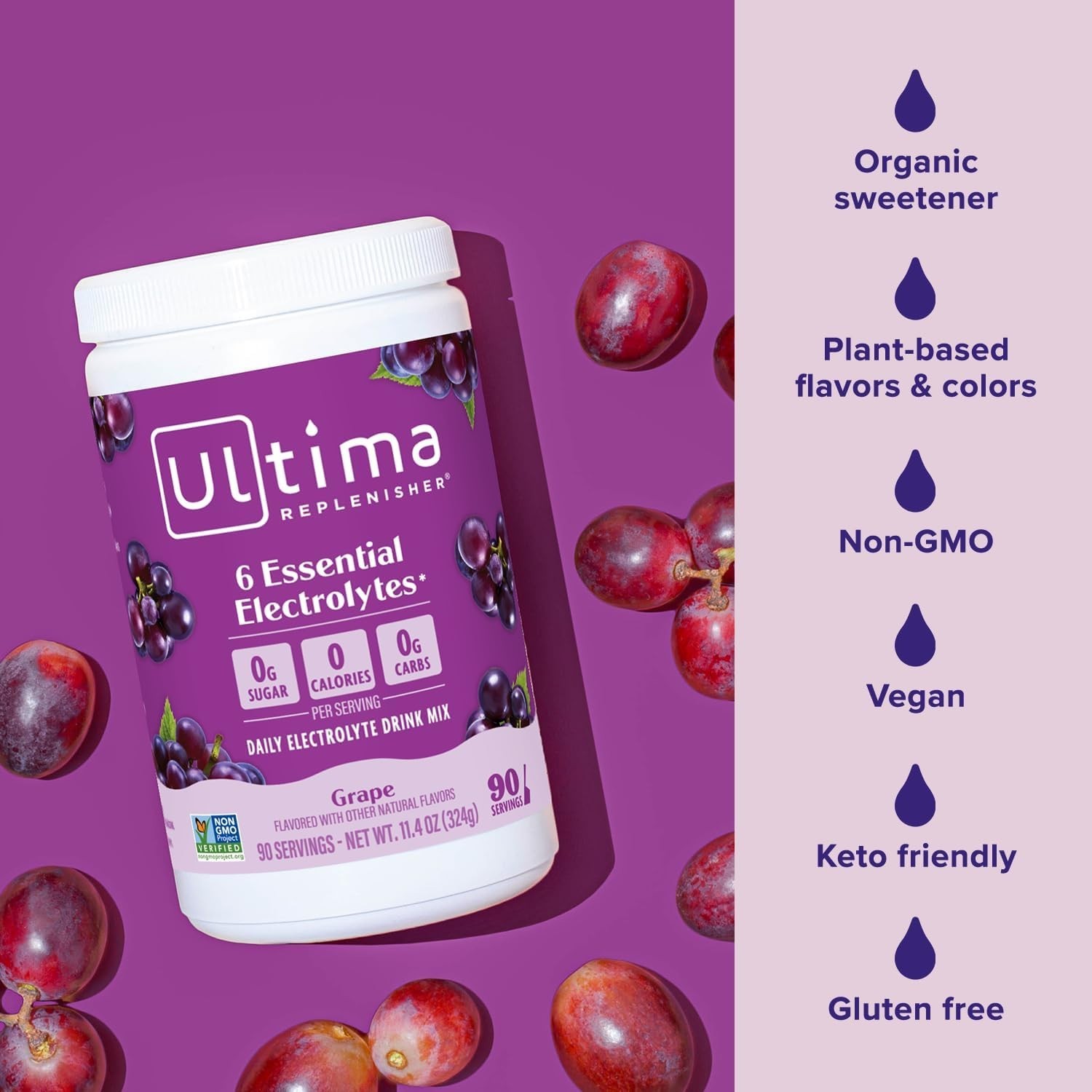 Hydration Powder with 6 Electrolytes – Grape, 90 Servings