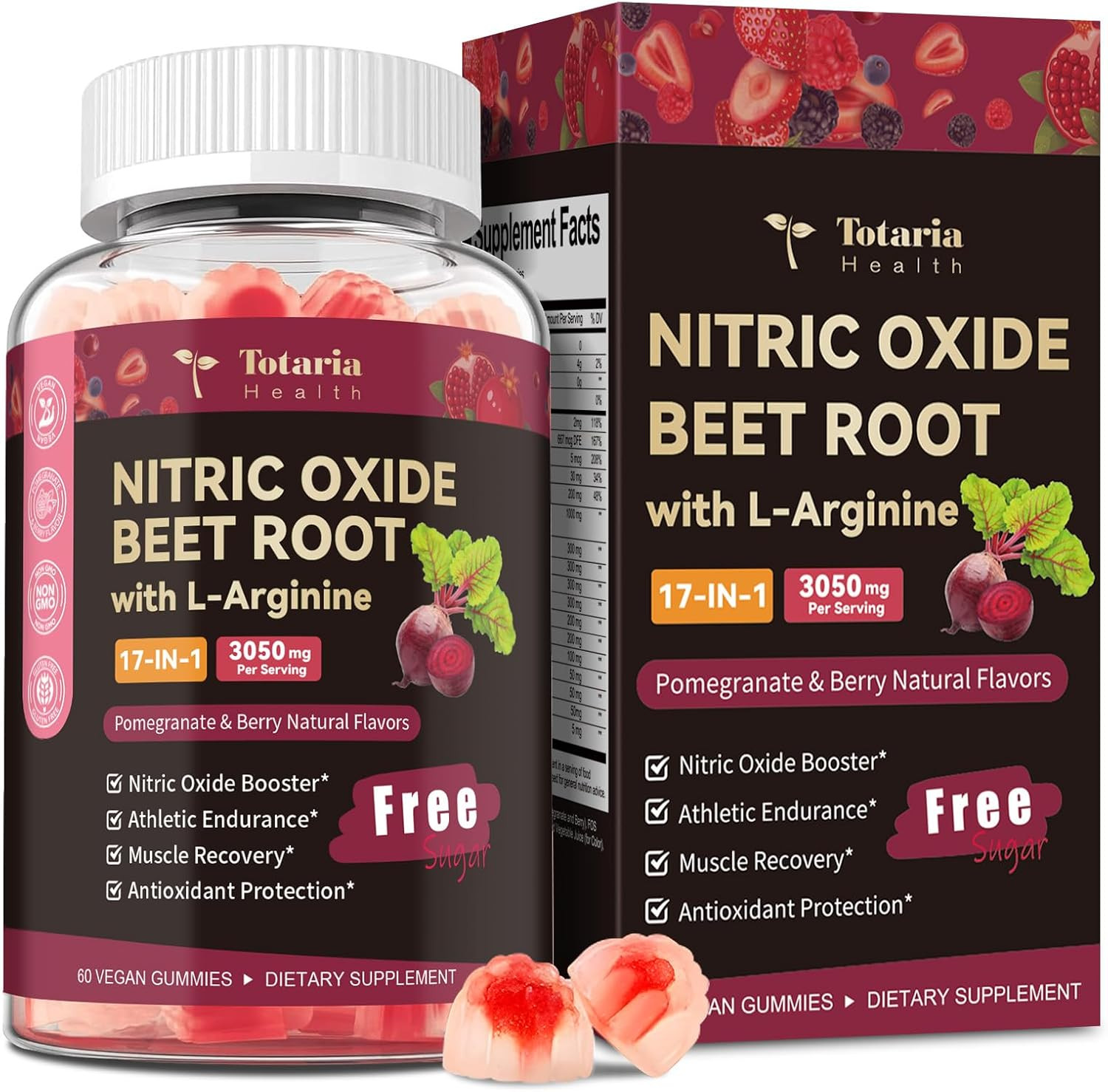 Nitric Oixde Booster Beet Root Gummies with L-Arginine, L-Citrulline, Grape Seed