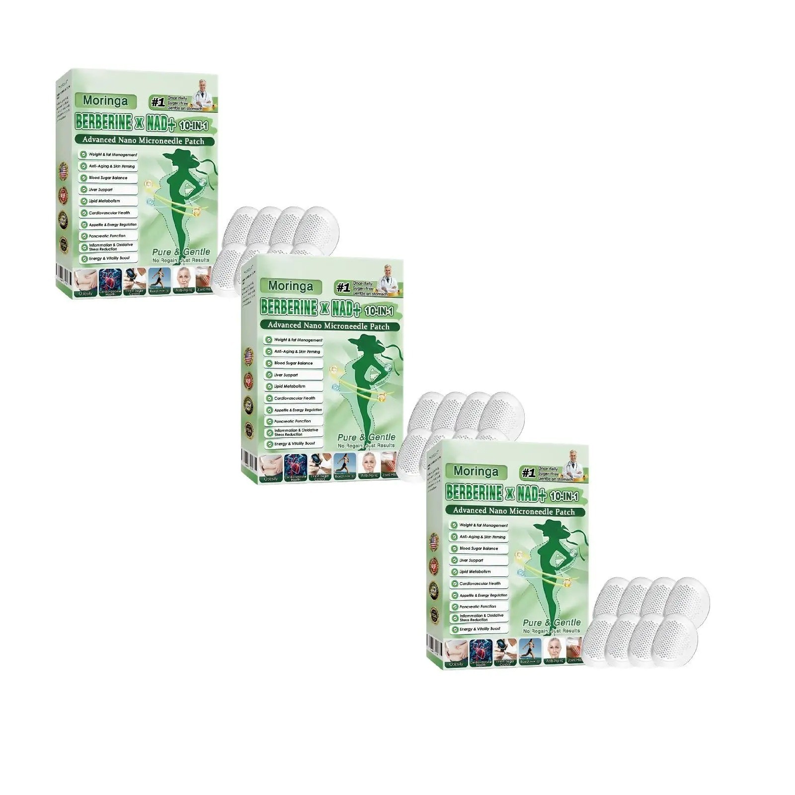 3PACK Moringa Berberine 10-in-1 Advanced Nano Microneedle Patches 7Pcs/Box New