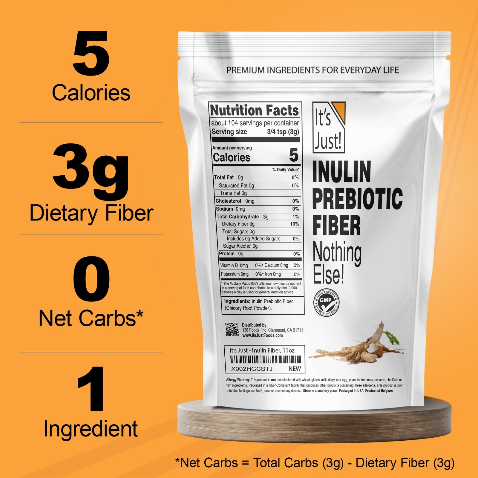 It’s Just! – Inulin Prebiotic Fiber, Water Soluble, 2 Pound (Pack of 1)