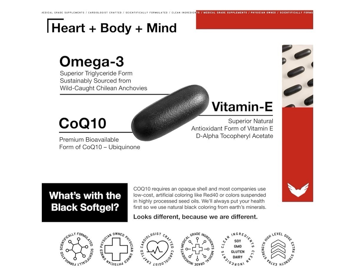 High Level Science Omega-3 CoQ10 Vitamin E Heart Body Mind Health 60 Softgels
