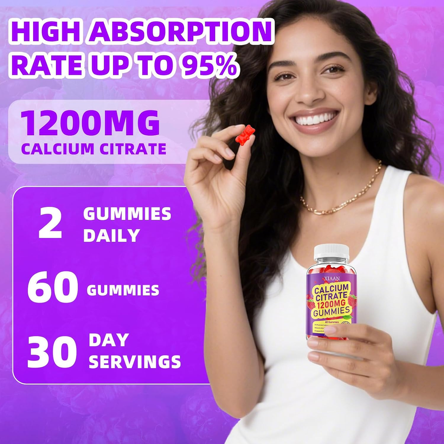 Calcium Citrate Gummies 1200Mg Calcium Gummies for Women & Men, Chewable Calcium