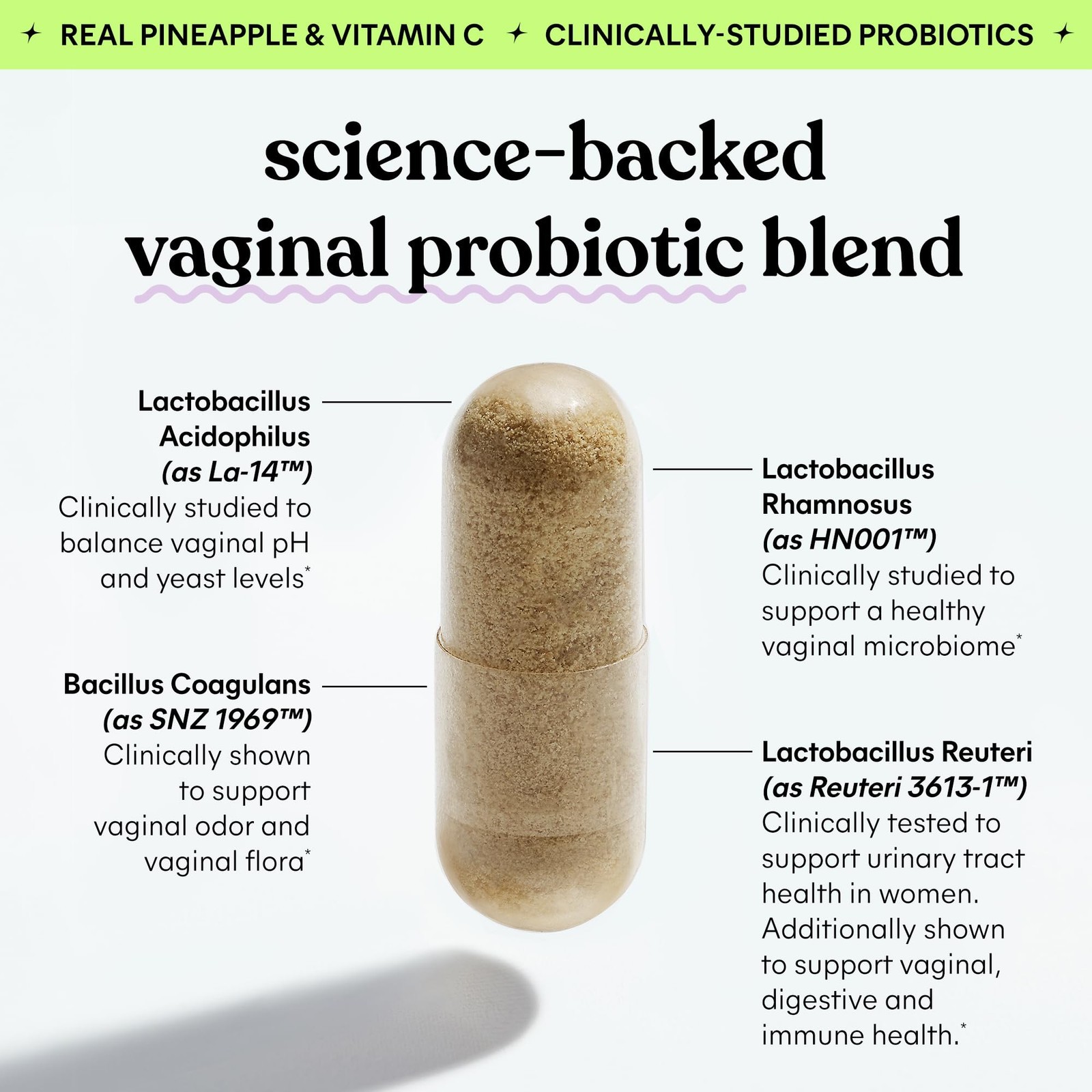 Women’s Vaginal Health Probiotic Capsules 120 Count with Vitamin C & Pineapple