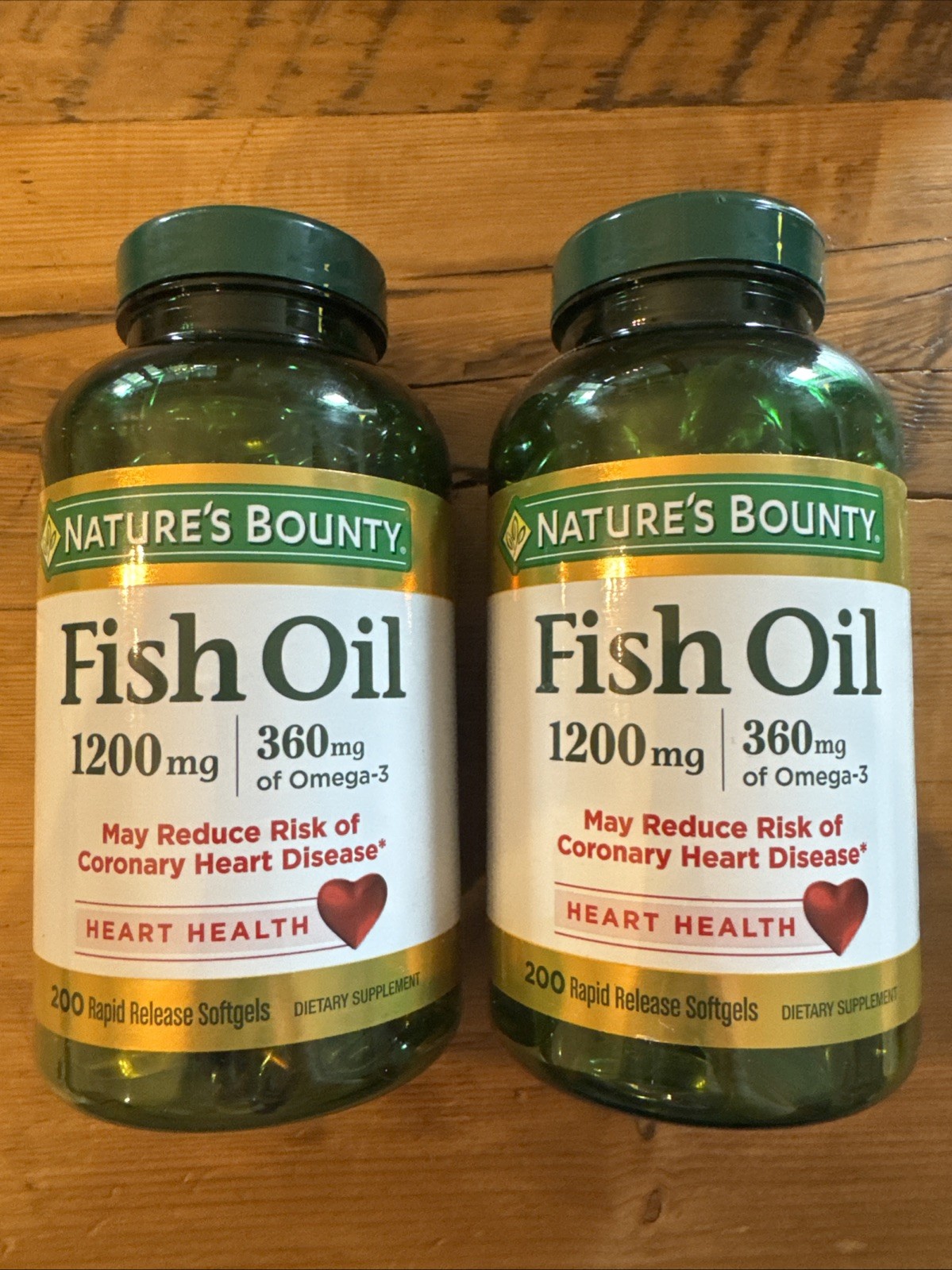 2 Nature’s Bounty Fish Oil Heart Health 1200 Mg 360 Mg Omega-3 200 Ct EXP 7/2026